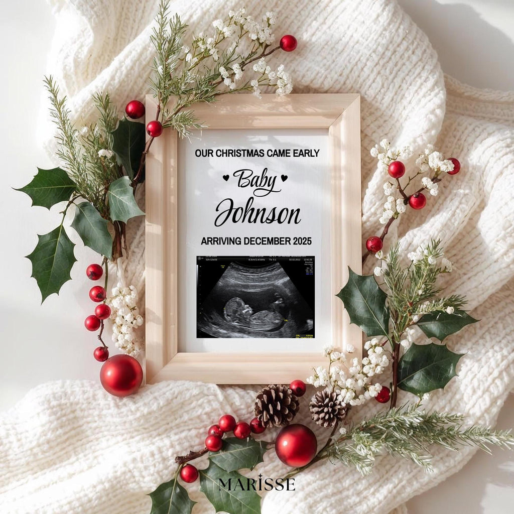 Christmas Pregnancy Announcement Template | Baby Reveal Photo Prop | Holiday Ultrasound Frame Digital Download | Our Christmas Came Early