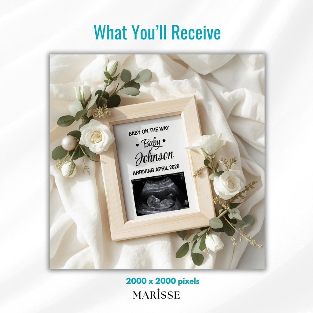 Minimalist Pregnancy Announcement Template | Gender-Neutral Baby Reveal Photo Prop | Neutral Ultrasound Frame Digital Download