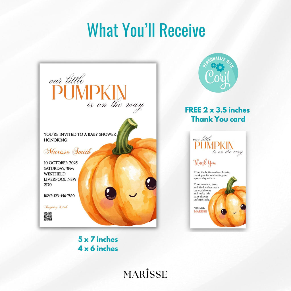 Our Little Pumpkin Baby Shower Invitation | Autumn Pumpkin Baby Shower Template | Editable  Digital Download | Gender Neutral Fall Theme