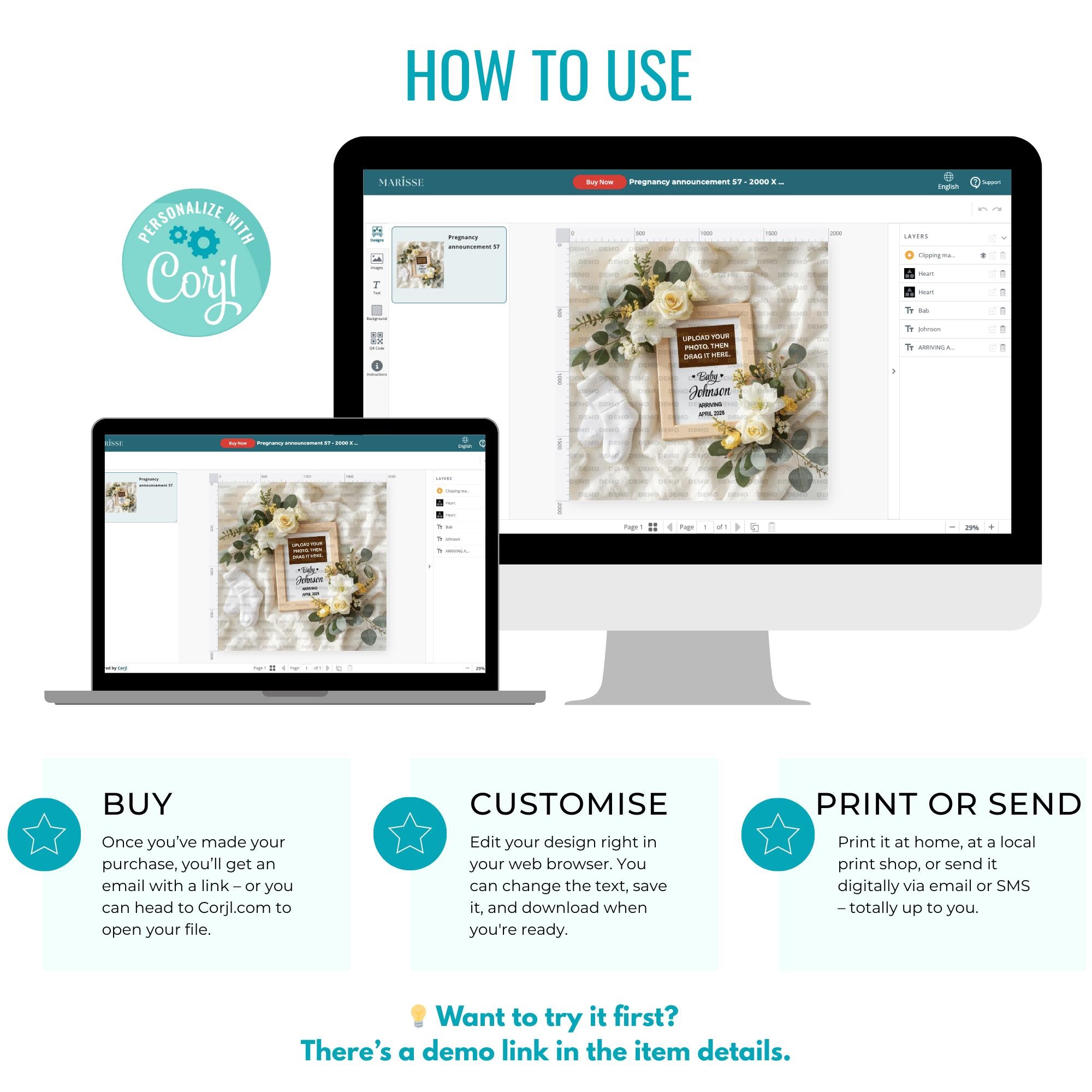 Yellow Floral Pregnancy Announcement Template | Baby Reveal Digital Download | Neutral Ultrasound Photo Prop | Baby Coming Soon