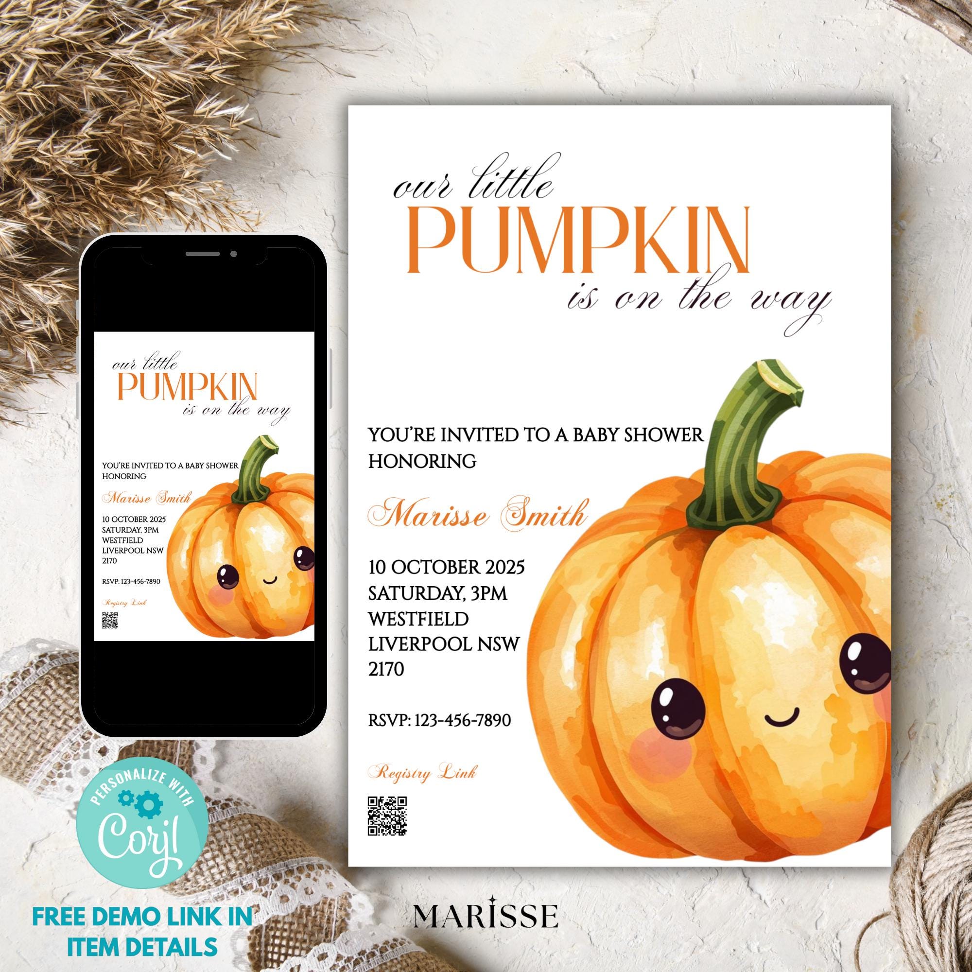 Our Little Pumpkin Baby Shower Invitation | Autumn Pumpkin Baby Shower Template | Editable  Digital Download | Gender Neutral Fall Theme