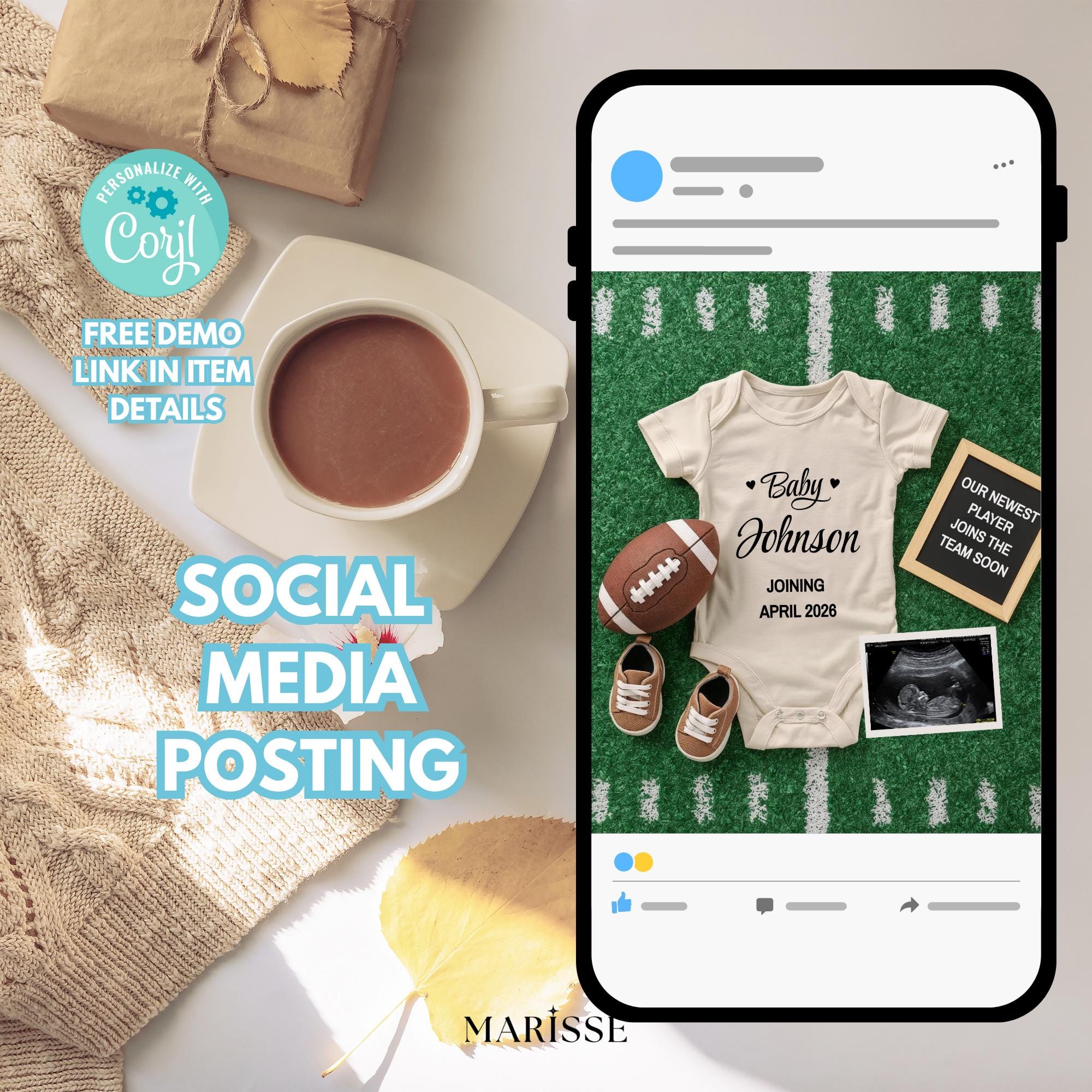 Football Pregnancy Announcement: Editable Baby Reveal (Digital Download)