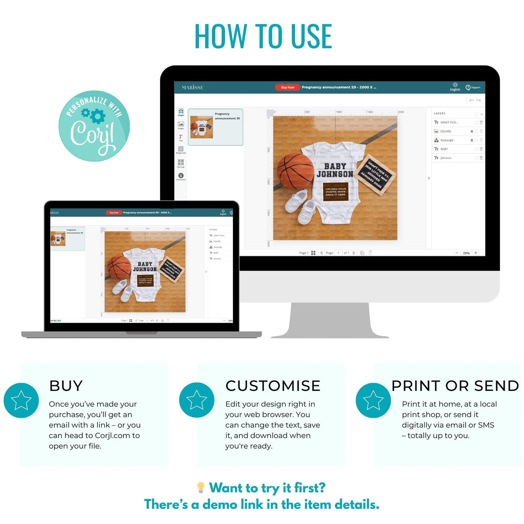 Basketball Baby Announcement Template: Draft Pick Reveal (Digital Download)