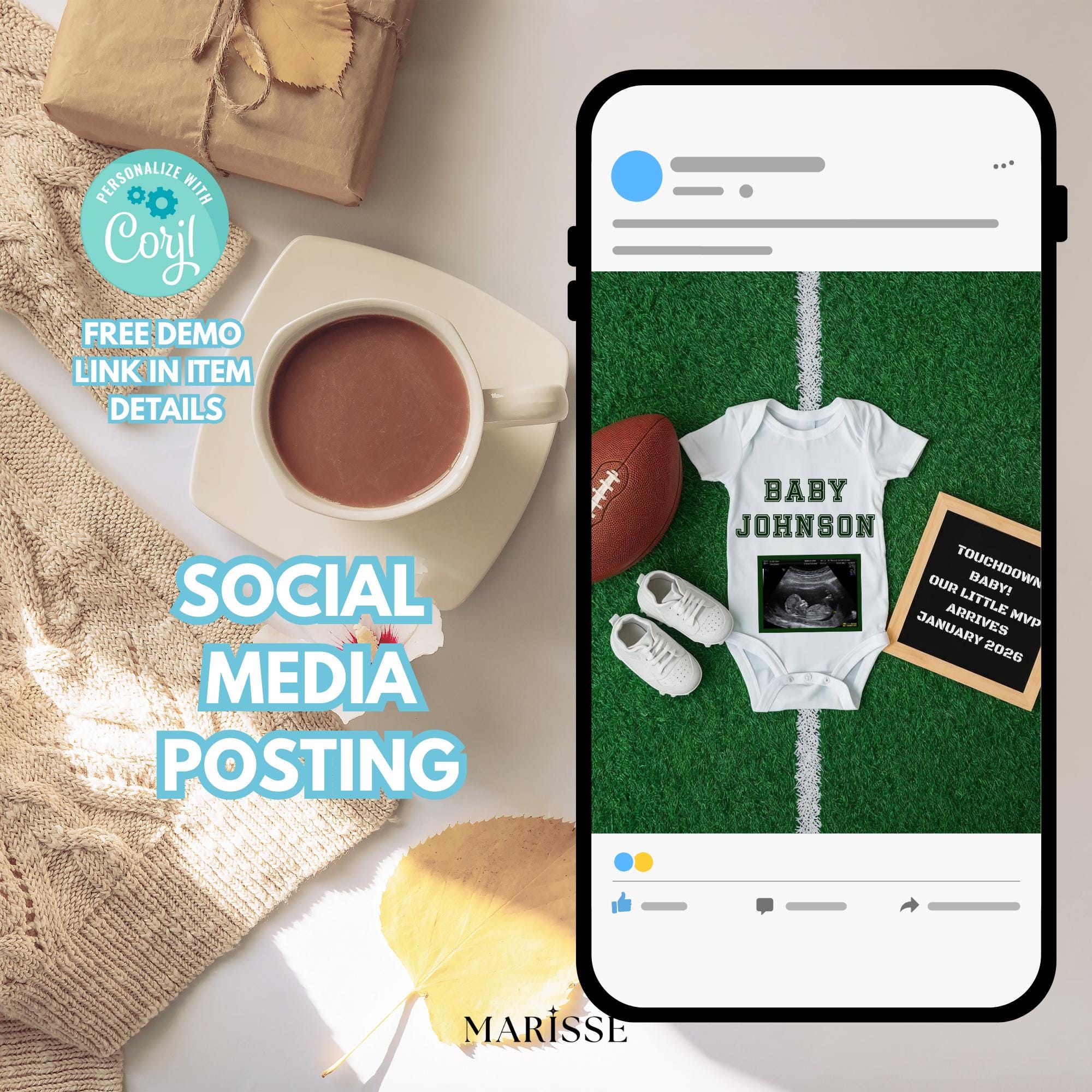 Football Pregnancy Announcement: Touchdown Baby Reveal (Digital Download)