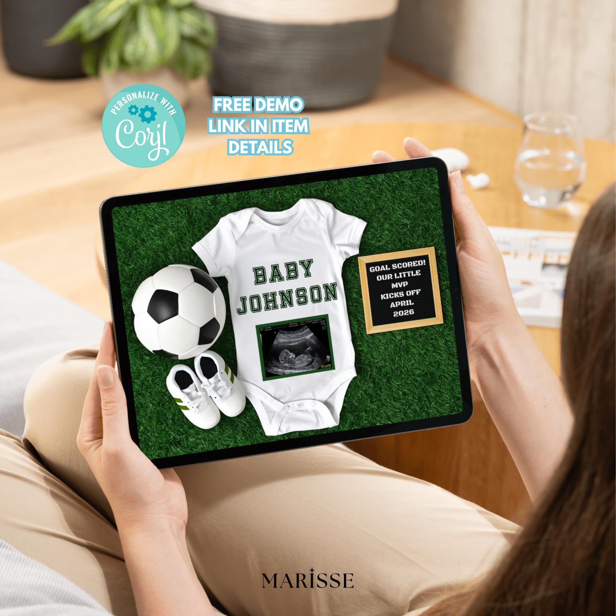 Soccer Pregnancy Announcement: Gender Neutral Baby Reveal (Digital Download)