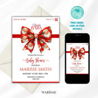 Santa Baby Shower Invitation Template, Christmas Invite, Red Bow Holiday Theme, Festive Santa Baby Printable Instant Digital Download