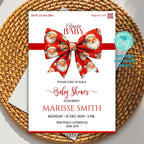 Santa Baby Shower Invitation Template, Christmas Invite, Red Bow Holiday Theme, Festive Santa Baby Printable Instant Digital Download