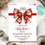 Santa Baby Shower Invitation Template, Christmas Invite, Red Bow Holiday Theme, Festive Santa Baby Printable Instant Digital Download