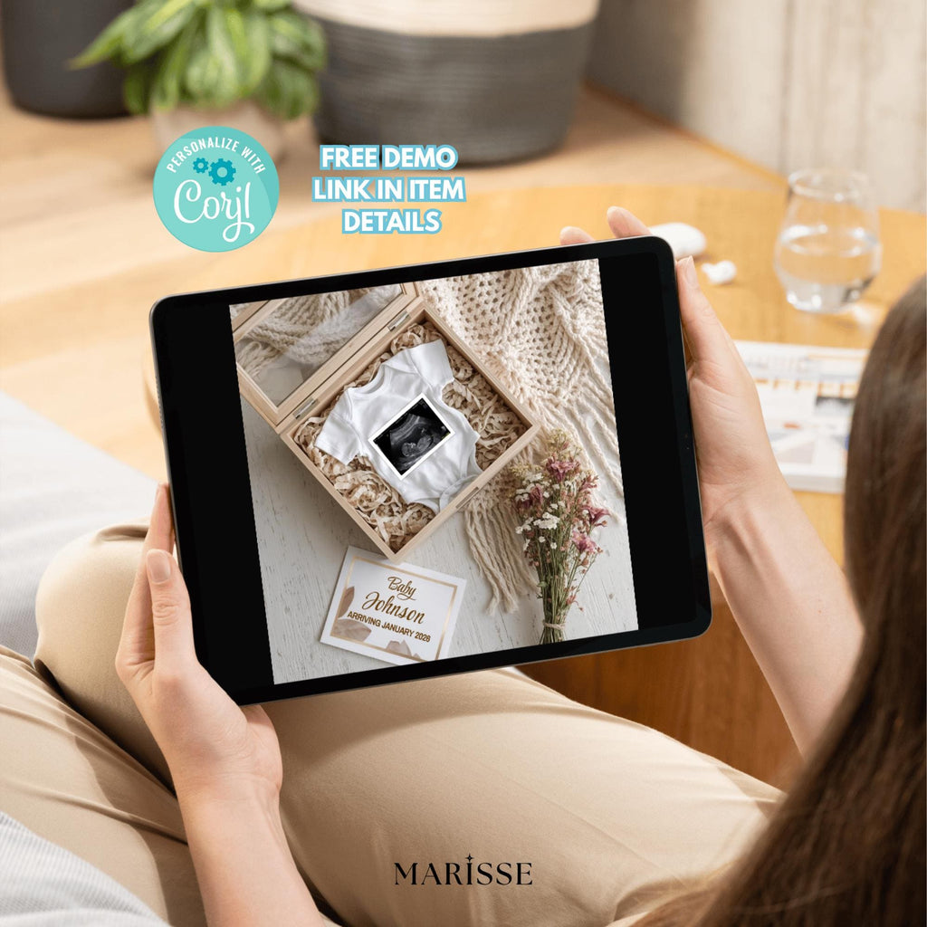 Rustic Pregnancy Announcement  Box Template | Neutral Baby Reveal | Gender Neutral Digital Download | Boho Baby Shower Announcement