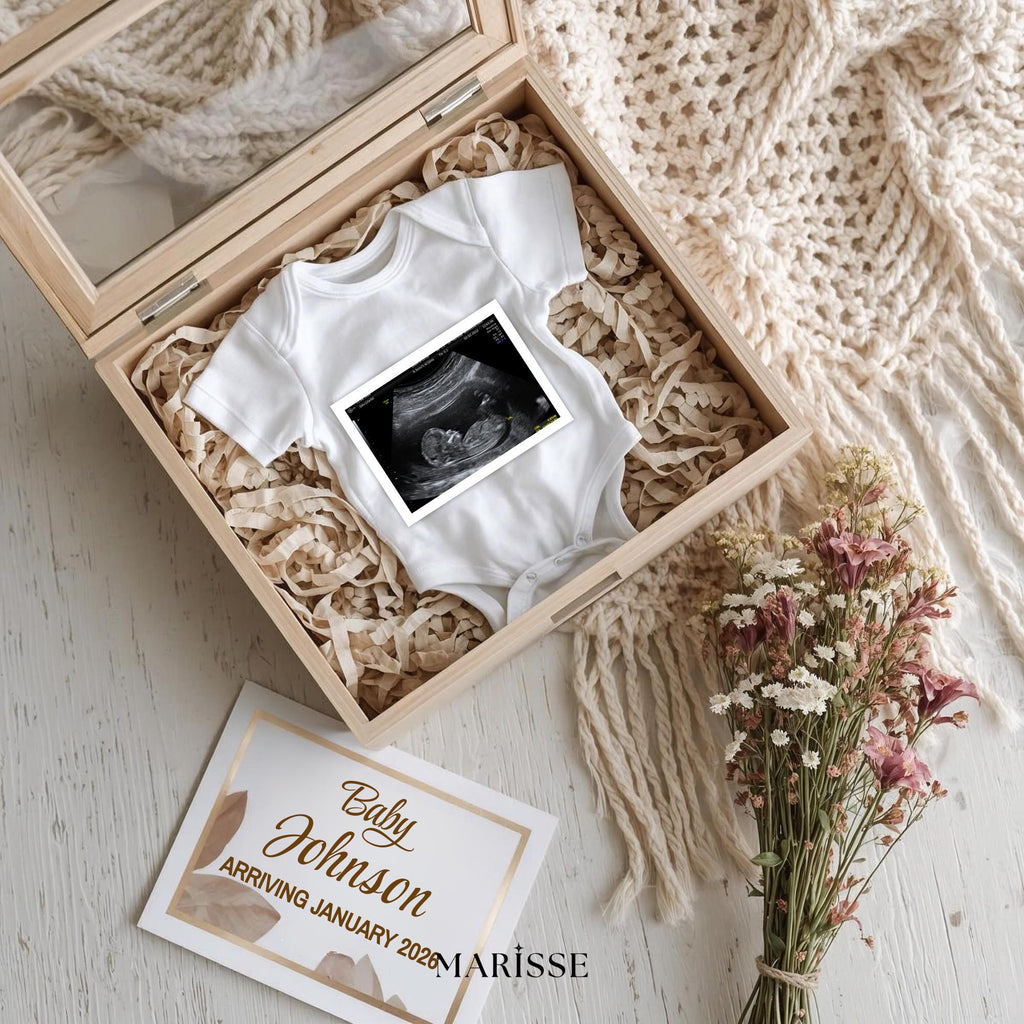 Rustic Pregnancy Announcement  Box Template | Neutral Baby Reveal | Gender Neutral Digital Download | Boho Baby Shower Announcement