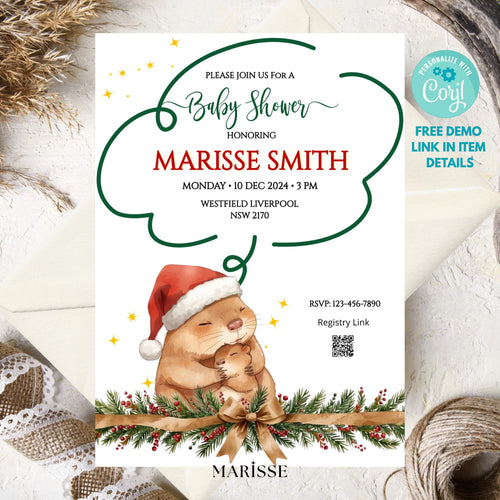 Capybara Christmas Baby Shower Invitation Template | Cute Holiday Baby Shower Invite | Editable Winter Baby Shower | Instant Download