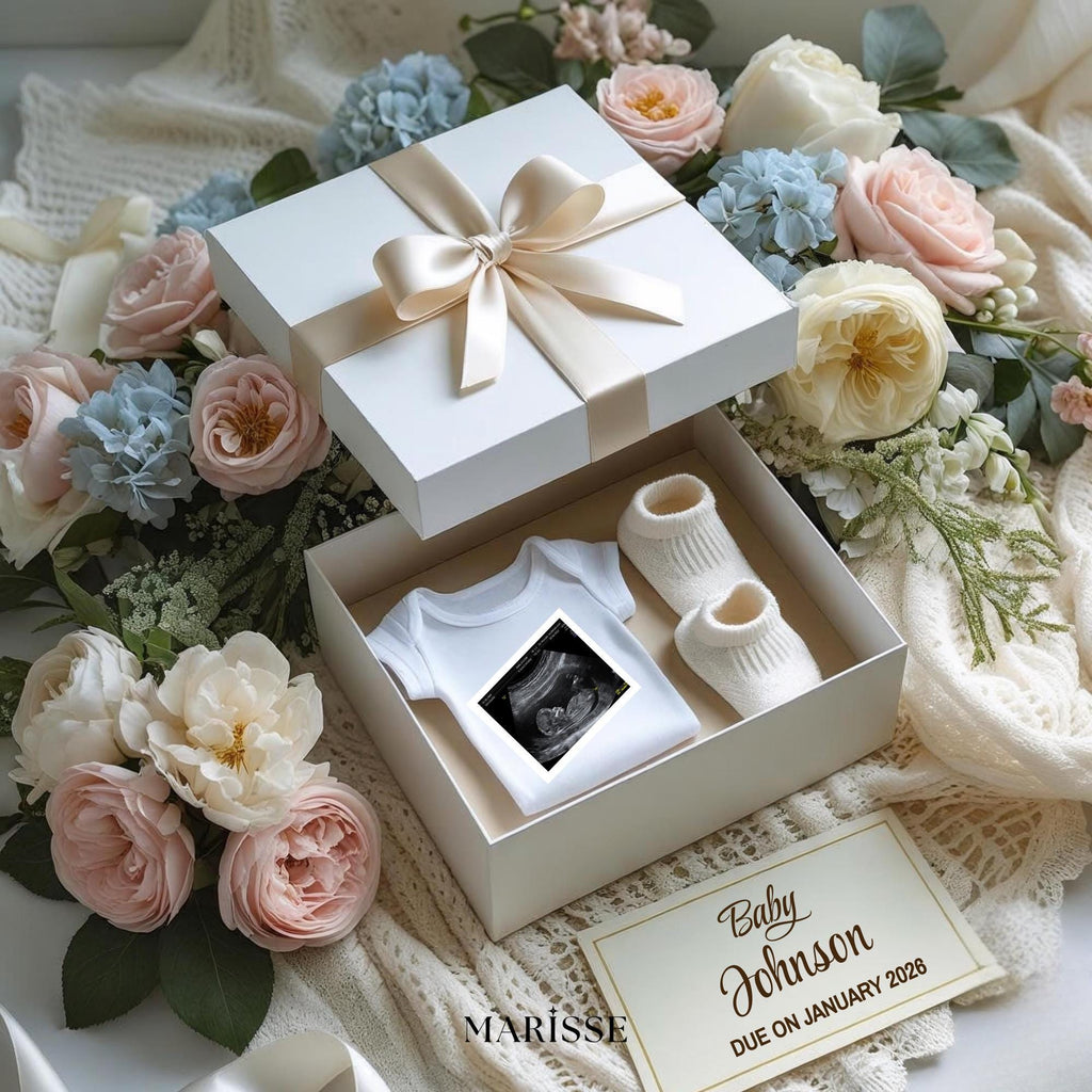 Elegant Baby Announcement Box Template | Neutral Pregnancy Reveal Box | Classic Floral Baby Reveal | Digital Download