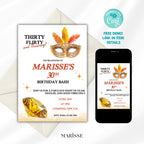 Showgirl 30th Birthday Invitation Template | Thirty Flirty and Thriving | Glam Vegas Theme Party Invite | Masquerade Digital Download