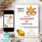 Showgirl 30th Birthday Invitation Template | Thirty Flirty and Thriving | Glam Vegas Theme Party Invite | Masquerade Digital Download
