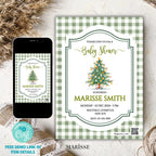 Christmas Tree Baby Shower Invitation Template | Editable Holiday Baby Shower Invite | Green Gingham Winter Baby Shower | Instant Download