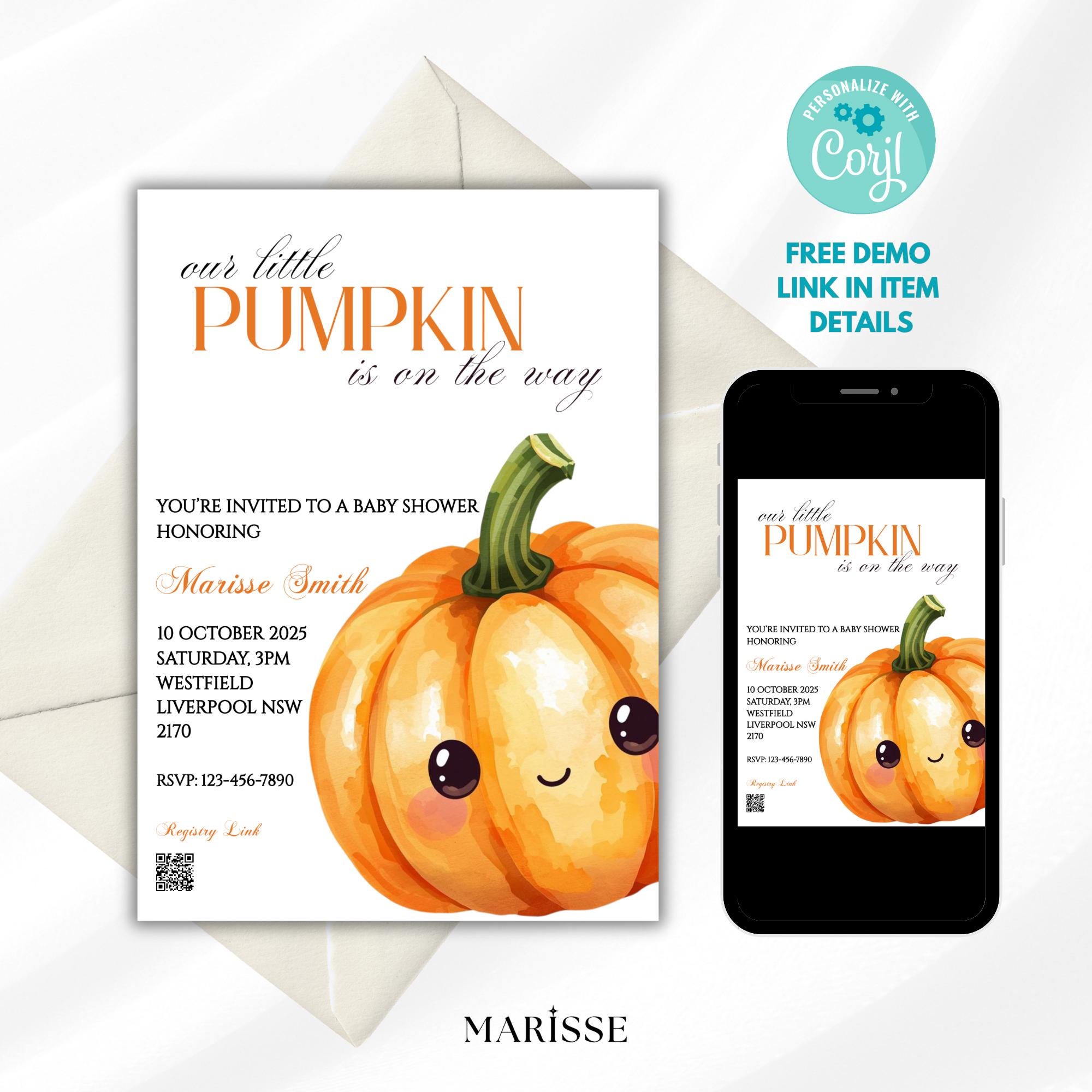 Our Little Pumpkin Baby Shower Invitation | Autumn Pumpkin Baby Shower Template | Editable  Digital Download | Gender Neutral Fall Theme