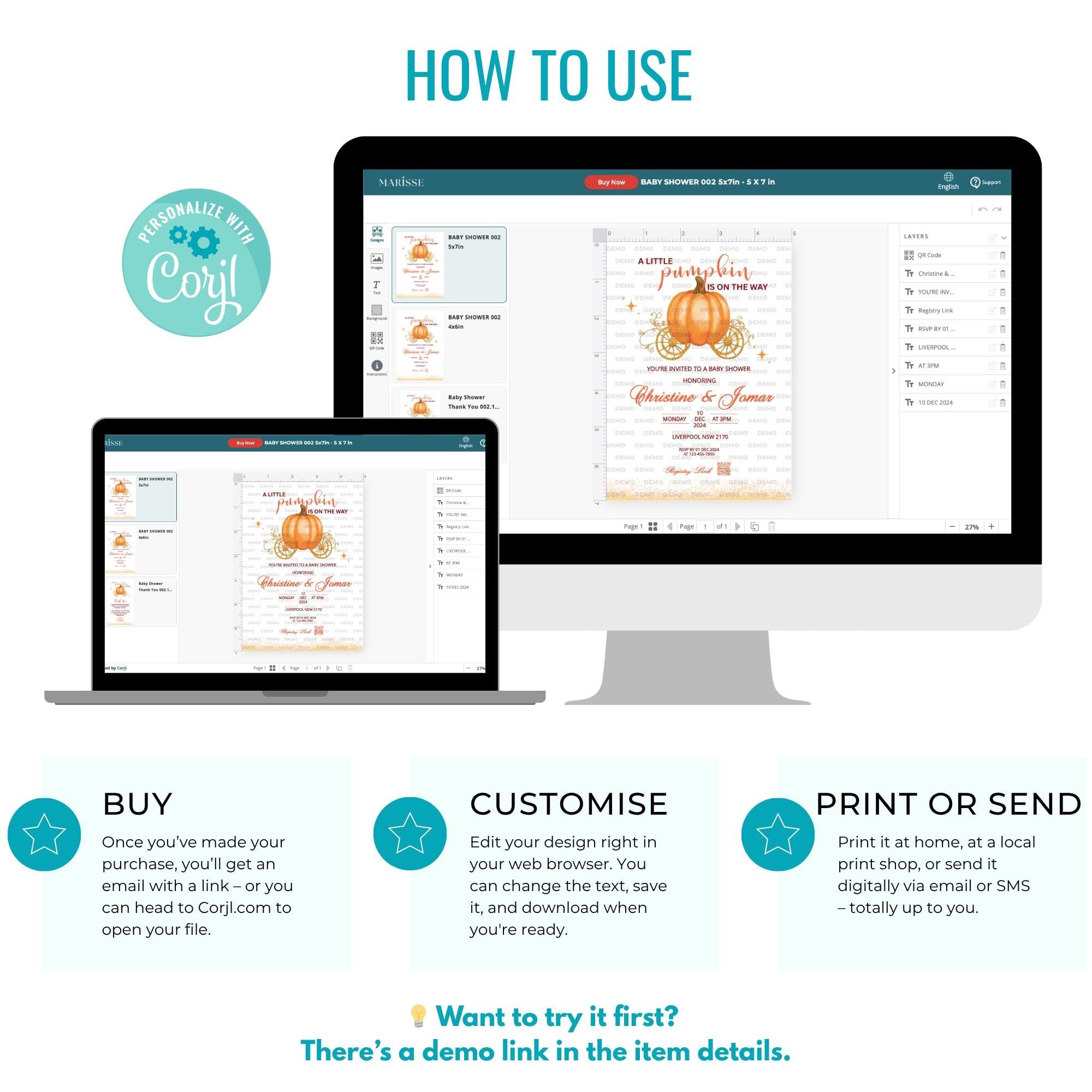 Pumpkin Baby Shower Carriage Invitation | Fall Baby Shower Invite Girl or Boy | Autumn Baby Shower Template | Instant Download