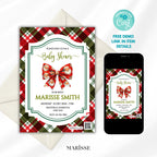 Christmas Baby Shower Invitation Template | Editable Holiday Red Plaid Santa Bow Invite | Printable Winter Baby Shower | Instant Download