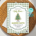 Christmas Tree Baby Shower Invitation Template | Editable Holiday Baby Shower Invite | Green Gingham Winter Baby Shower | Instant Download